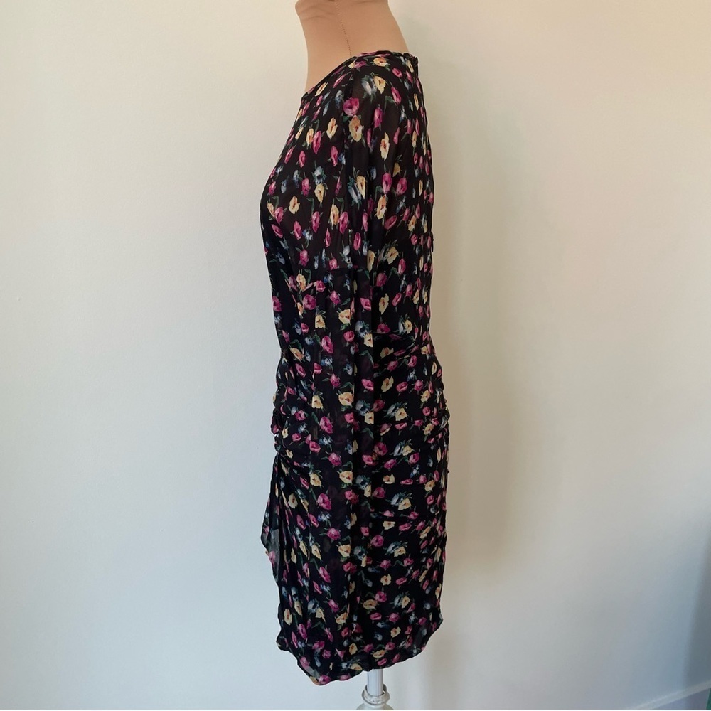 All Saints Allsaints Floral Rylie Kukio Shirred Long Sleeve Mini Dress EUC Sz 4 - Picture 8 of 12